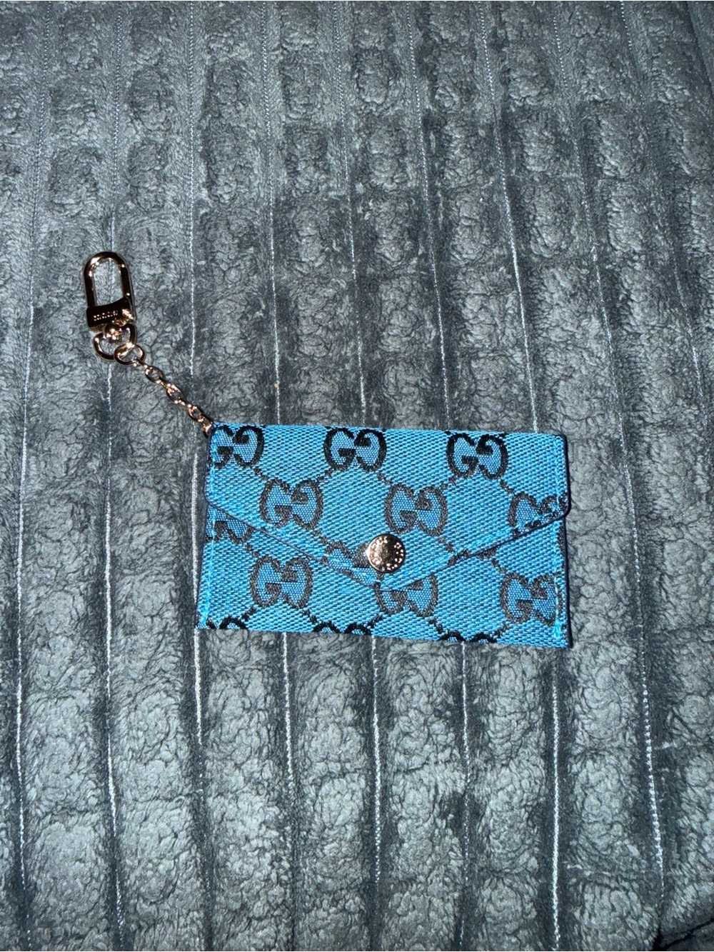 Gucci Blue GG Canvas Card Holder with Gold-Tone Key Clip